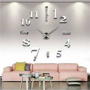Modern DIY 3D big Number Wall Clock Mirror Sticker Decor Home Office Kids Room