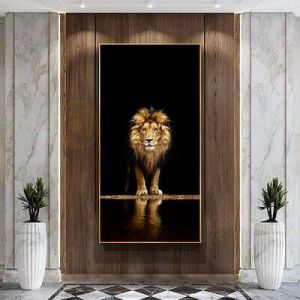 אביב לייף סטייל תמונות לסלון Black Gold Lion Canvas Modern Poster Home Decor Animal Wall Art Print Decorative
