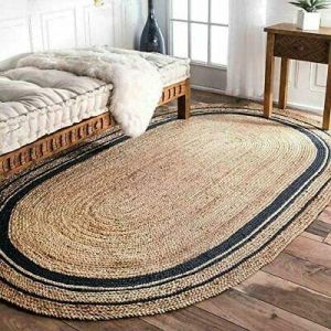 Oval Rug Natural Jute Hand Braided  Living Room Area Rug Carpet 100% Jute Carpet