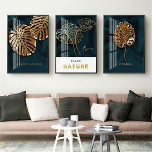 Abstract Gold Plant Leaf Print Canvas Poster Nordic Quote Modern Wall Art Decor