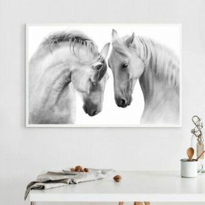 אביב לייף סטייל תמונות לסלון Animal White Horse Canvas Painting Canvas Wall Art Home Decor Posters Prints Art