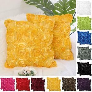 Decorative 3D Satin Floral Rose Flower Throw Pillow Cover Shell Cases Couch Sofa