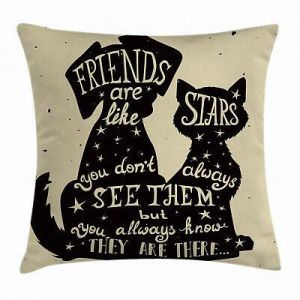 Inspirational Throw Pillow Case Cat Dog Friends Square Cushion Cover 18 Inches