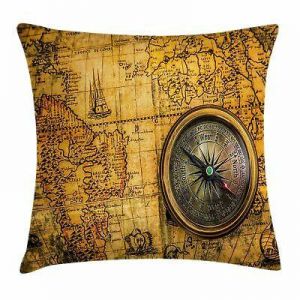 Map Throw Pillow Case Vintage Antique Windrose Square Cushion Cover 18 Inches