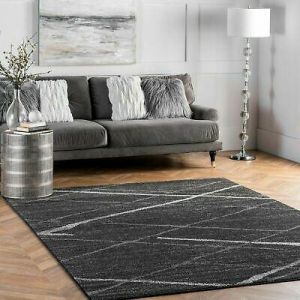 nuLOOM Contemporary Modern Solid and Stripes Area Rug in Dark Grey
