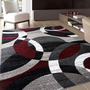 Contemporary Modern Circles Abstract Area Rug Red