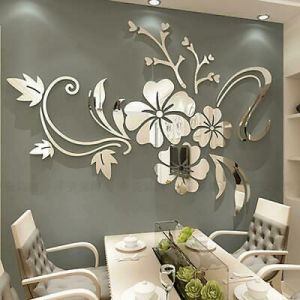 Fashion Flower 3D Mirror Wall Stickers Removable Decal Art Mural Home Decor