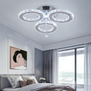 LED Ceiling Light Flush Mount 3 Rings Modern Crystal Chandelier Lighting Fixture