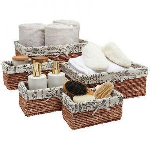 5 Piece Set Wicker Storage Baskets for Shelves, Woven Storage Baskets (Brown)