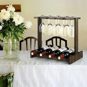 Wine Rack Shelf with 8 Wine Glass Holder Rack,Freestanding Display Storage Stand