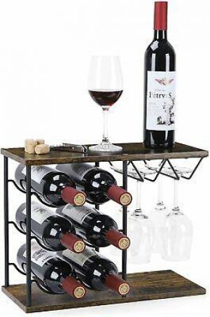 Countertop Wood Wine Rack Freestanding Stemware Glass Storage Holder Home Decor