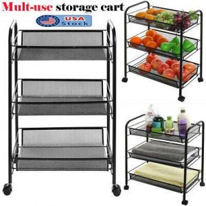אביב לייף סטייל הכל למטבח Three Tier Rolling Storage Cart with Hook Honeycomb Net Kitchen Rack Trolley US