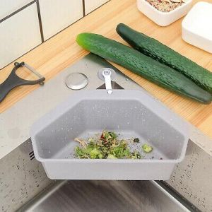 Kitchen Triangular Sink Filter Drain Fruit Vegetable Basket Sponge Storage Shelf