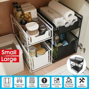 2 Tier Sink Rack Under Cabinet Organizer Expandable Kitchen Shelf Holder